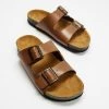 Wholesale 🛒 AERE Two Strap Buckle Leather Sandals Tan 😉