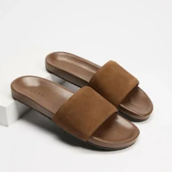 Budget 🌟 AERE Suede Slides Tan 🧨
