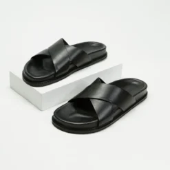 Discount 😉 AERE Crossover Leather Slides Black ⌛