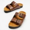 Buy ⭐ AERE Two Strap Buckle Leather Sandals Brown ✔️