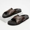 Promo ⭐ AERE Crossover Leather Slides Brown ✨