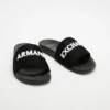 Flash Sale ✔️ Armani Exchange Solid Font Slides - Unisex Black & White ❤️