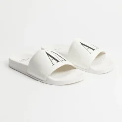Coupon 😀 Armani Exchange AX Logo Pool Slides Optic White ❤️