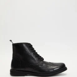 Budget 😉 Double Oak Mills Leather Brogue Boots Black ⌛