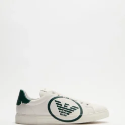 Hot Sale 🌟 Emporio Armani Logo Court Sneakers - Men's Off White & Green ⭐