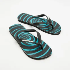 Promo 🔔 Havaianas Top Print Whirl Thongs Black & Blue 🎁