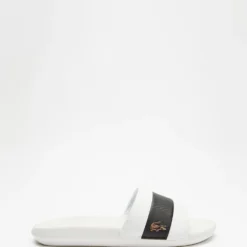 Budget 🔥 Lacoste Croco Slides - Men's White & Black ✔️