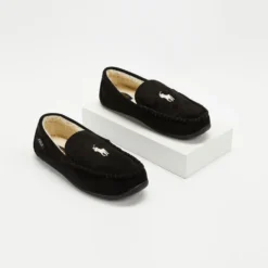 Hot Sale 💯 Polo Ralph Lauren Declan Slippers - THE ICONIC Exclusive Black Microsuede, Faux Shearling & Cream ❤️ -Mens Shoes Shop http3A2F2Fstatic.theiconic.com .au2Fp2Fpolo ralph lauren 3677 0428131 3