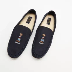 Discount 👍 Polo Ralph Lauren Declan Bear Slippers Navy Microsuede & Americana Boy Bear ⭐