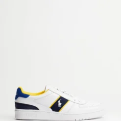 Hot Sale 🎁 Polo Ralph Lauren Court Low Top Lace Sneakers White, Navy & Royal Yellow 😍