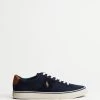 Best Sale ❤️ Polo Ralph Lauren Sayer Recycled Canvas Sneakers - Unisex Hunter Navy & Andrew Tartan ⌛