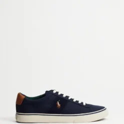 Best Sale ❤️ Polo Ralph Lauren Sayer Recycled Canvas Sneakers - Unisex Hunter Navy & Andrew Tartan ⌛
