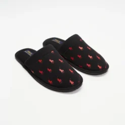 Discount ⭐ Polo Ralph Lauren Kollin Slippers Black Jersey with Red Repeat Pony Player 🔔