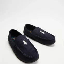 Best Sale 😍 Polo Ralph Lauren Declan Slippers Navy Microsuede, Black Plaid & Cream ⭐