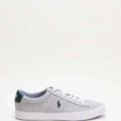 Best Pirce 🔔 Polo Ralph Lauren Sayer Recycled Canvas Sneakers - Unisex Soft Grey & Green 🤩