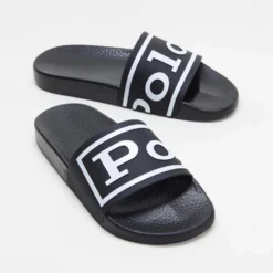 Promo ❤️ Polo Ralph Lauren Polo Slides - Unisex Black & White ⭐